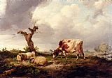 Sheep Canvas Paintings - A Cow With Sheep In A Landscape